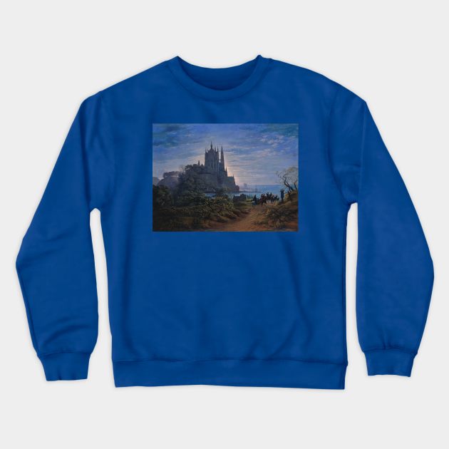 Gothic Church on a Rock by the Sea by Karl Friedrich Schinkel Crewneck Sweatshirt by Amanda1775